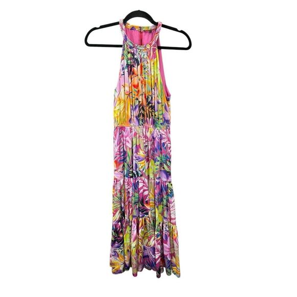 Kobi Halperin Hope Floral Tiered Halter Dress Pink Sleeveless Multi Sz S $498 - Picture 4 of 9